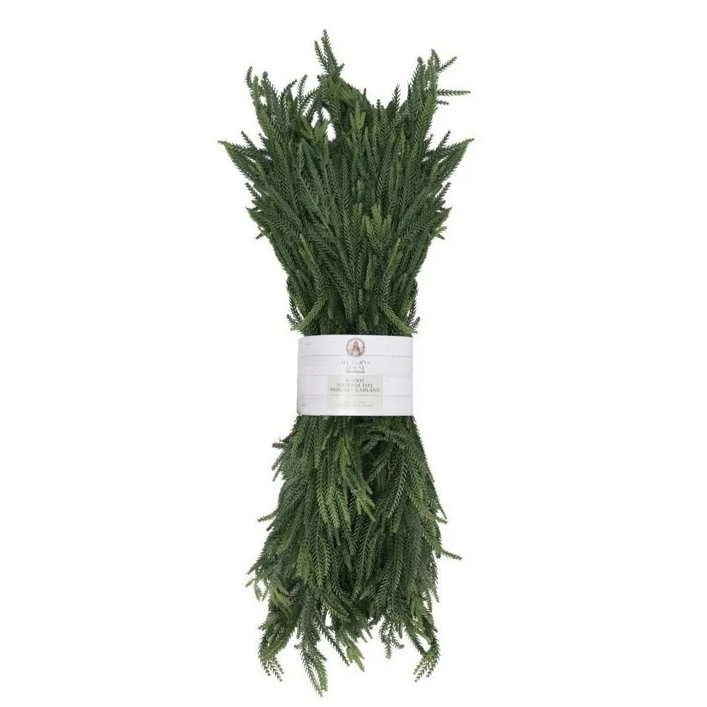 My Texas House 9ft Natural Feel Norfolk Christmas Garland Green